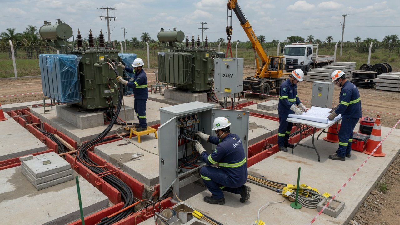 Construção de estação e rede de distribuição de energia elétrica